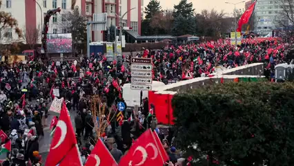 Horizontal video: Protest aganist israel aggression in gaza protestors supporting palestine on 24 december ankara turkey 19626079. Duration: 20 seconds. Resolution: 3840x2160