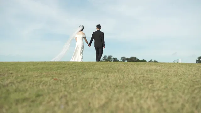 Horizontal video: Elegant outdoor wedding couple holding hands 28940019. Duration: 12 seconds. Resolution: 1920x1080