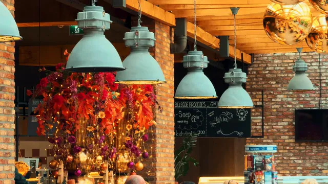 Horizontal video: Cozy indoor cafe with autumn decor and brick walls 29003319. Duration: 10 seconds. Resolution: 3840x2160