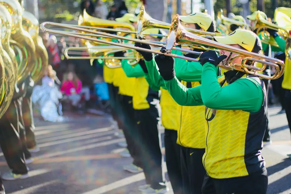 Band Plays Wind Instrument at the Street during the Parade