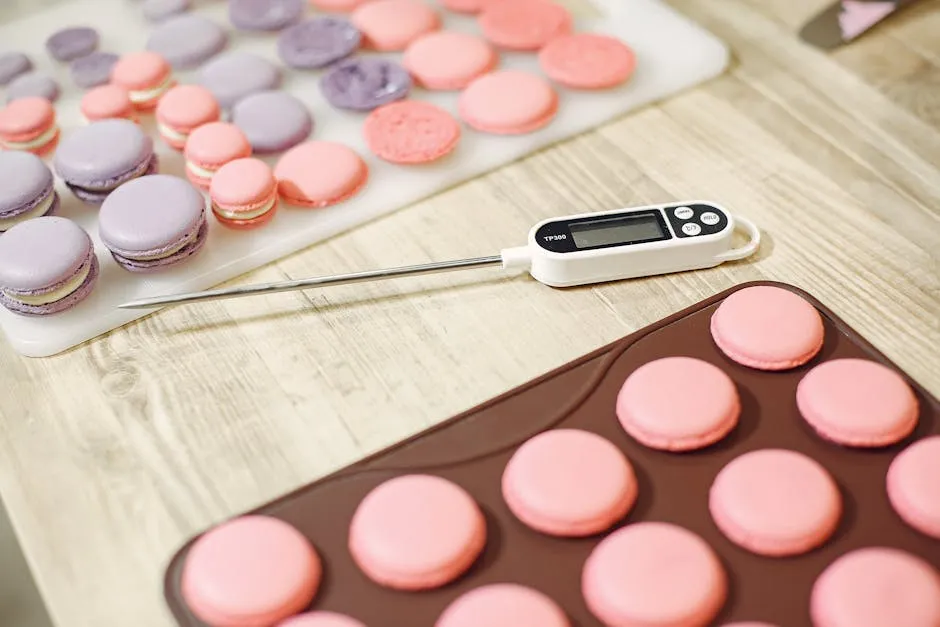 Process of making macaroons with cooking thermometer