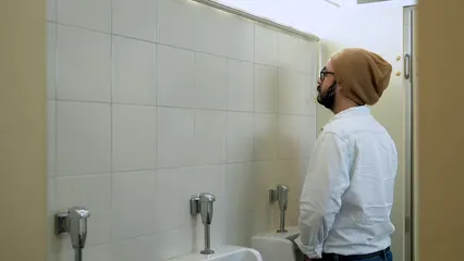 Horizontal video: Men talking while peeing 4630114. Duration: 17 seconds. Resolution: 3840x2160