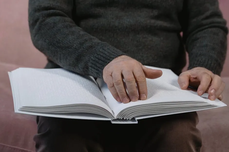 A Blind Person Reading a Braille Book