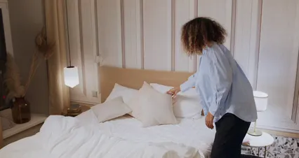 Horizontal video: A woman putting on sleep mask 6863724. Duration: 49 seconds. Resolution: 4096x2160