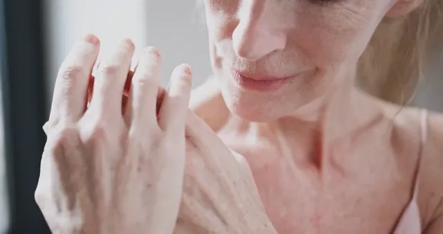 Horizontal video: Close up video of a elderly woman skin 8625890. Duration: 18 seconds. Resolution: 4096x2160