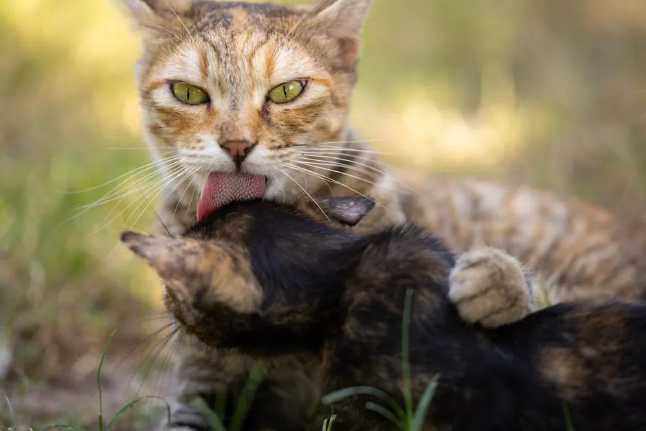 A Cat Licking the Other Cat's Head