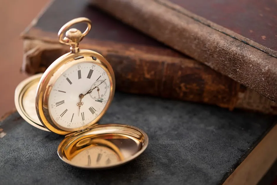 vintage gold pocket watch longines isolated on white background, pocket watch on books background