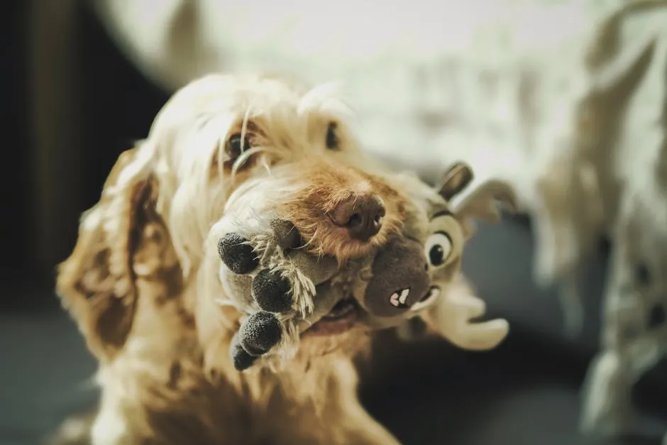 A Dog Holding a Toy in the Mouth 