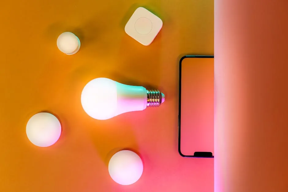 Smart home devices. Smartphone blank screen.