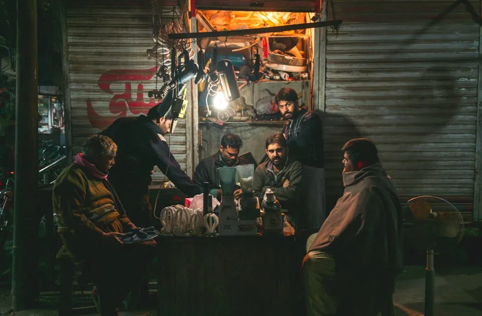Group of People Sitting and Standing Beside Table