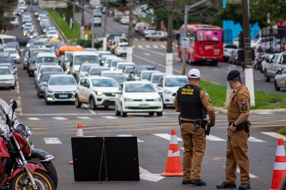 Policemen Coordinating the Traffic in City