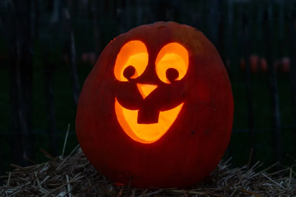 Cheerful Jack-O'-Lantern glowing at night