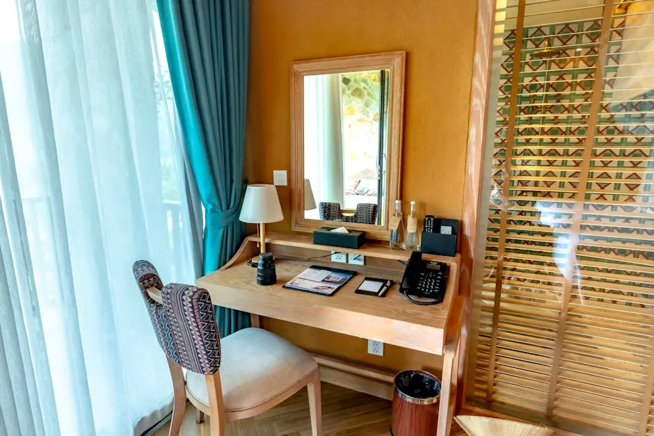 Modern Hotel Room Desk Interior with Mirror