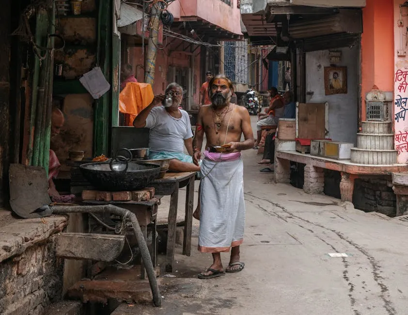 Street Scene in Mathura, India with Local Vendors