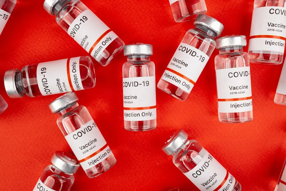 Covid Vaccines on Red Background