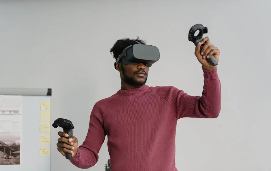 A Man Playing with Virtual Reality Games