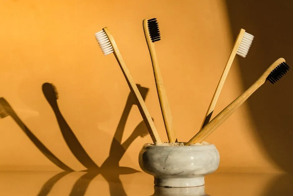 Bamboo Toothbrushes Stuck in a Ceramic Container