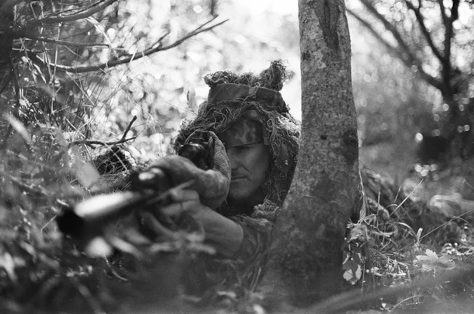 Grayscale Photography of Sniper