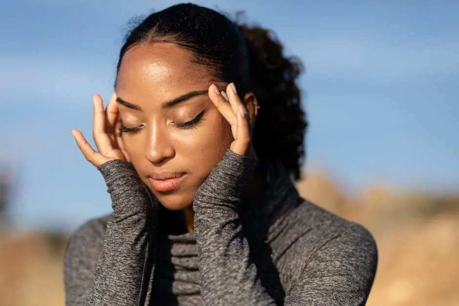 Woman Wearing Gray Sweater Massaging Her Head