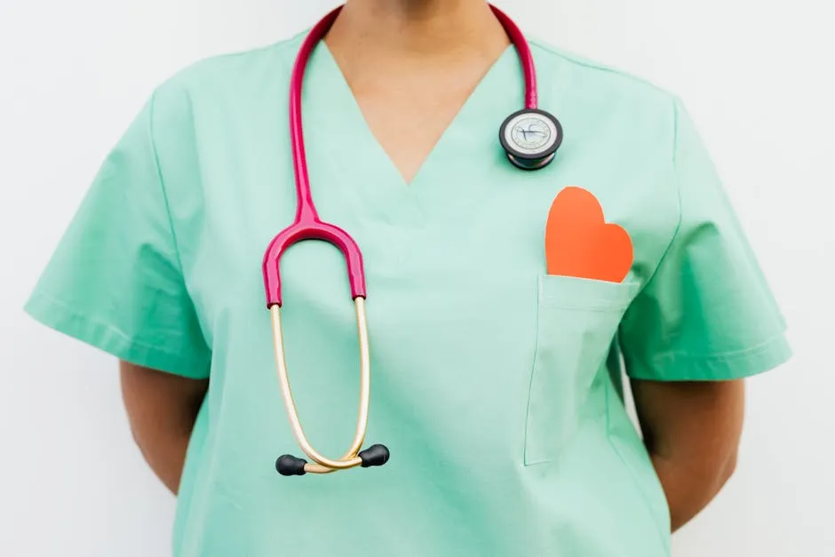 A Stethoscope Hanging on Medical Professional's Neck Wearing a Green Uniform 