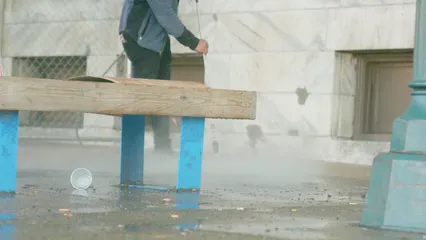 Horizontal video: Man washing floor with water pressure machine 6160419. Duration: 18 seconds. Resolution: 3840x2160