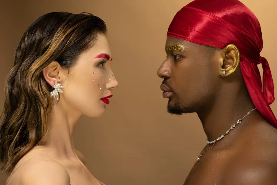 Man in a Red Headscarf and a Woman with Red Eyebrows