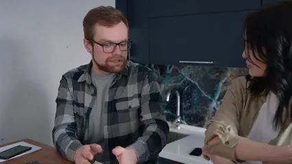 Horizontal video: Couple arguing bill payments 6962698. Duration: 14 seconds. Resolution: 1920x1080