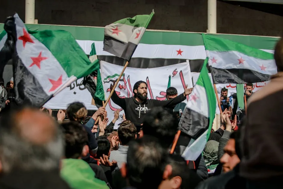 Crowd Manifesting with Flags