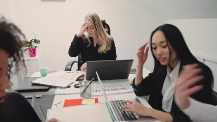 Horizontal video: Business colleagues having a argument in the office 7640722. Duration: 9 seconds. Resolution: 1920x1080