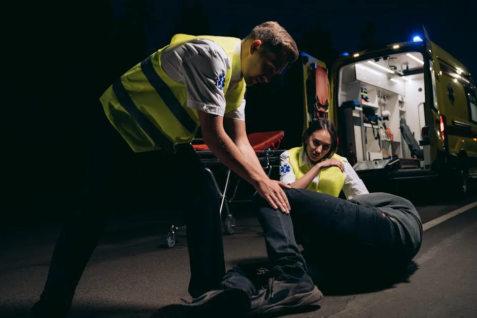 Paramedics Tending to a Person Lying Down on the Ground