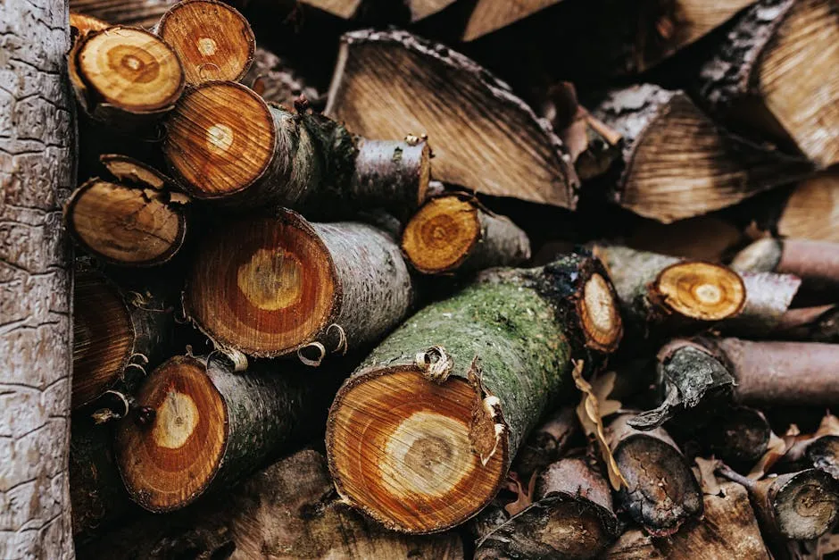 Sliced Logs Stacked Around Each Other