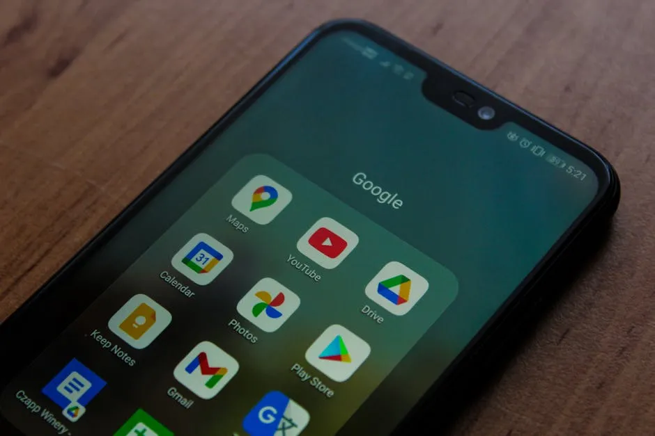 A Black Android Smartphone with Google Apps on Screen