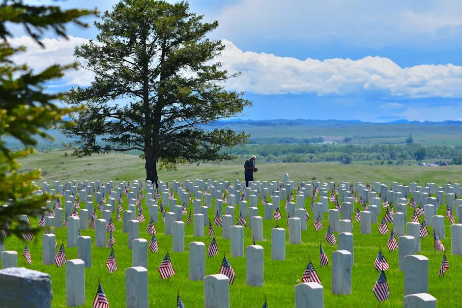 Flags of USA at Cemetery