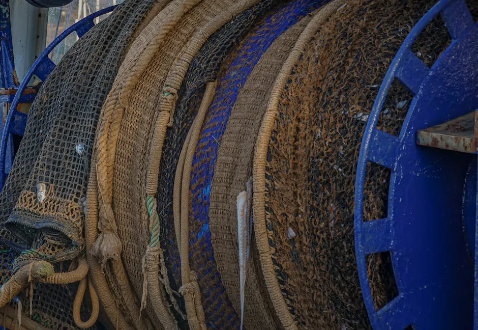 Traditional Fishing Nets Rolled on a Boat in Calpe