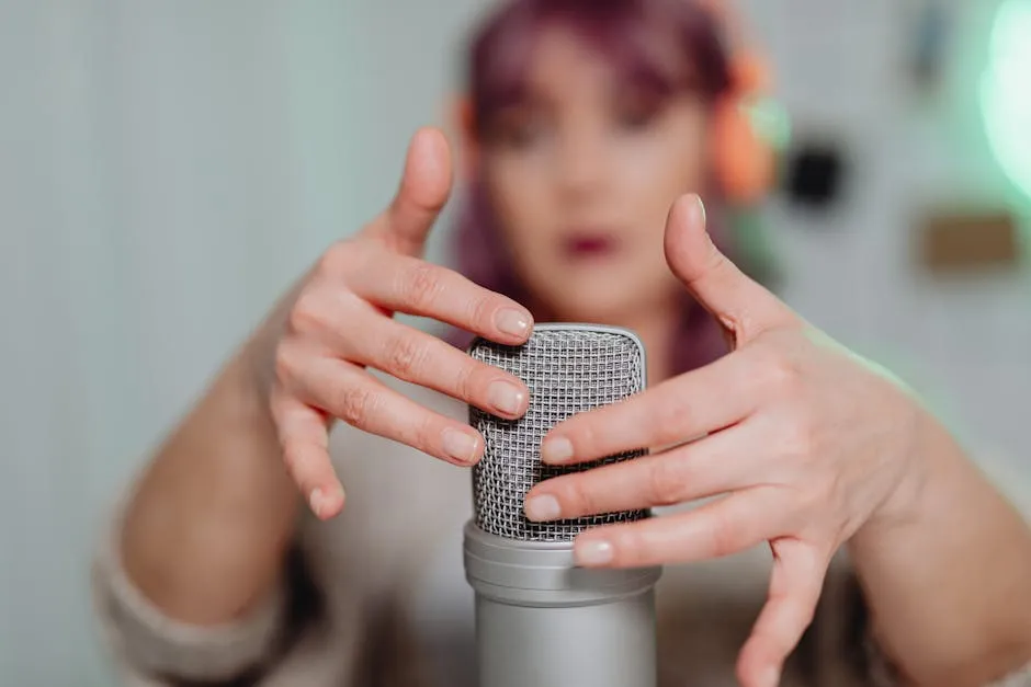 A Woman Touching a Microphone