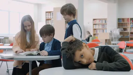 Horizontal video: A boy feeling isolated in school 8411043. Duration: 22 seconds. Resolution: 1920x1080