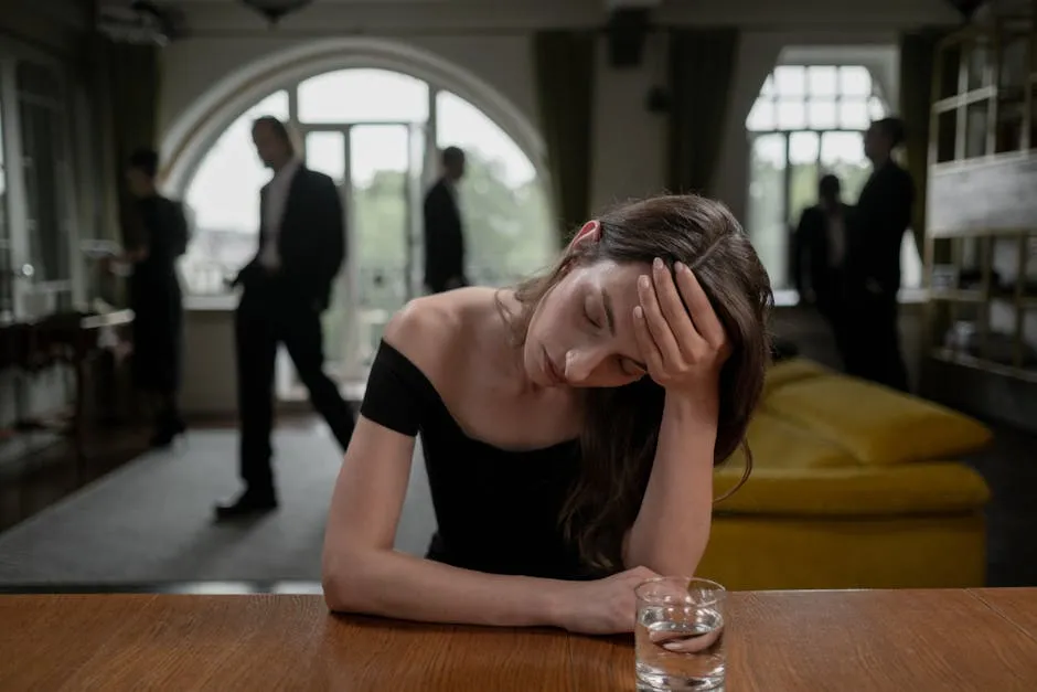 Stressed Woman Holding Her Forehead 