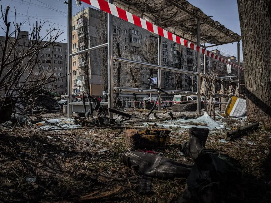 Devastated Bus Stop in Town after Bomb Explosion