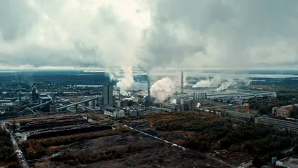 Horizontal video: Aerial footage of a factory full of smoke 14189690. Duration: 75 seconds. Resolution: 3840x2160