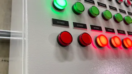 Horizontal video: A close up of a control panel with red and green lights 16943469. Duration: 11 seconds. Resolution: 3840x2160
