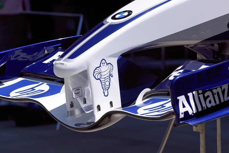  Nose of the Williams FW24 Racing Car with Michelin Tire Man