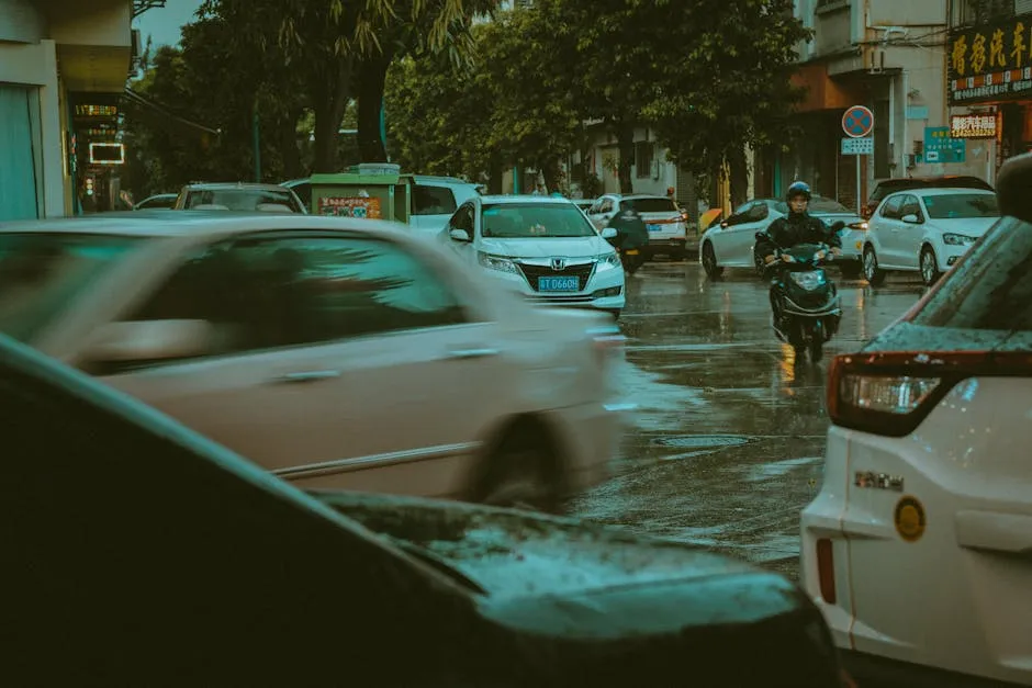 Wet Vehicles On A Rainy Day