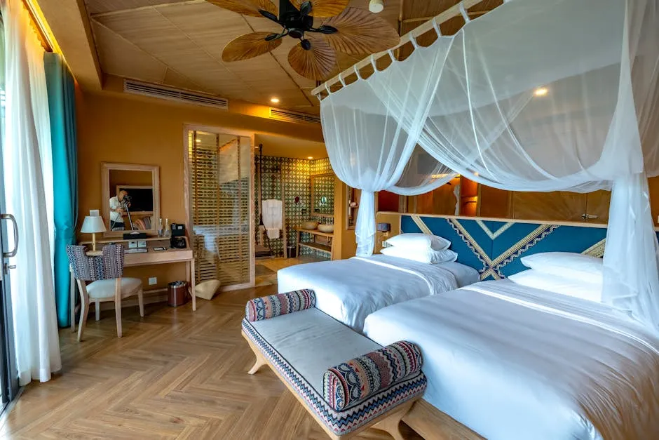 Luxurious Tropical Resort Bedroom with Canopy Bed