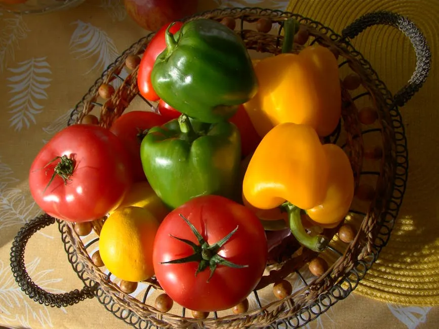 Vibrant Basket of Fresh Peppers and Tomatoes