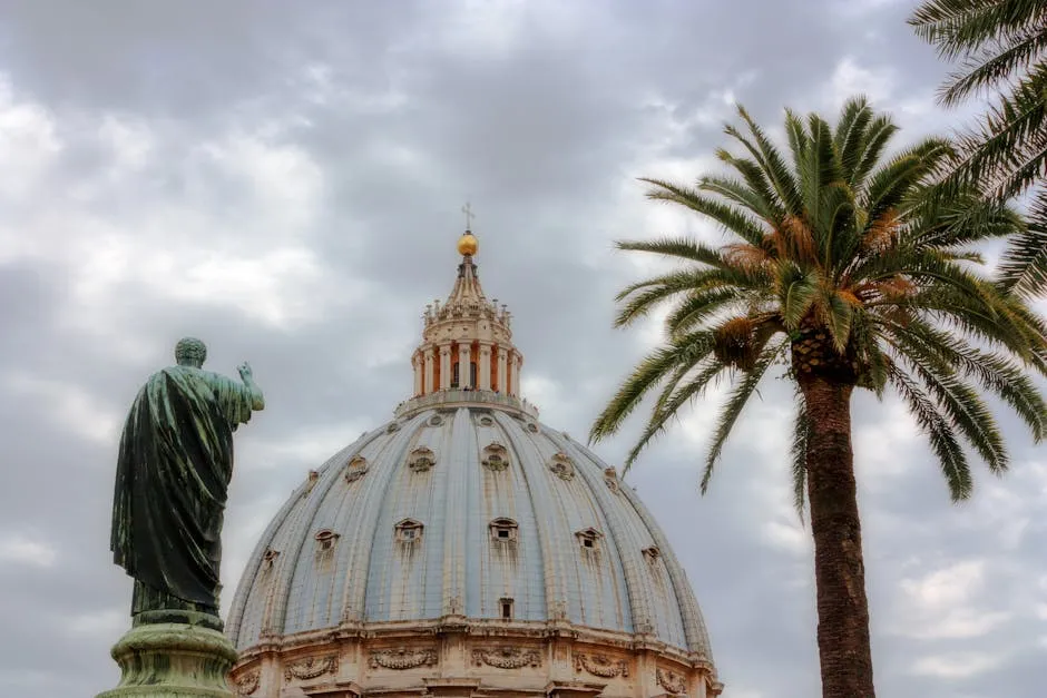 Saint Peter's Basilica Dome and Statue in Rome