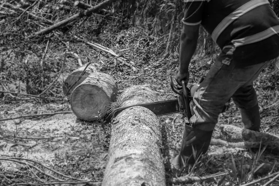 Lumberjack Cutting Tree Log