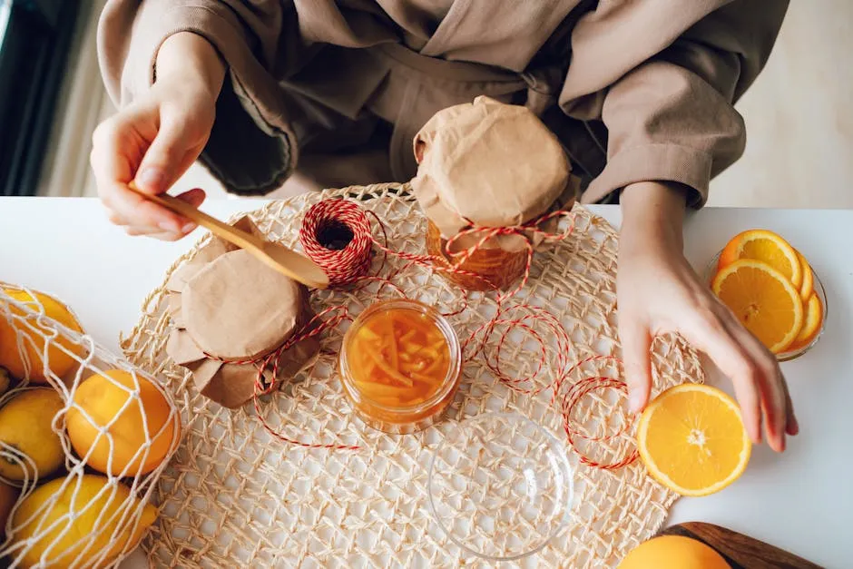 Top View of Woman Making Homemade Orange Jam