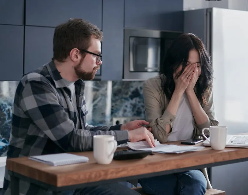 Man in Black and White Plaid Dress Shirt Sitting Beside Woman in Brown Long Sleeve Shirt