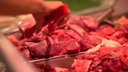 Horizontal video: Pick up a meat in a butcer shop 7199576. Duration: 9 seconds. Resolution: 1920x1080