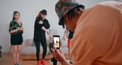 Horizontal video: Vloggers dancing in front of the camera 8368665. Duration: 26 seconds. Resolution: 4096x2160
